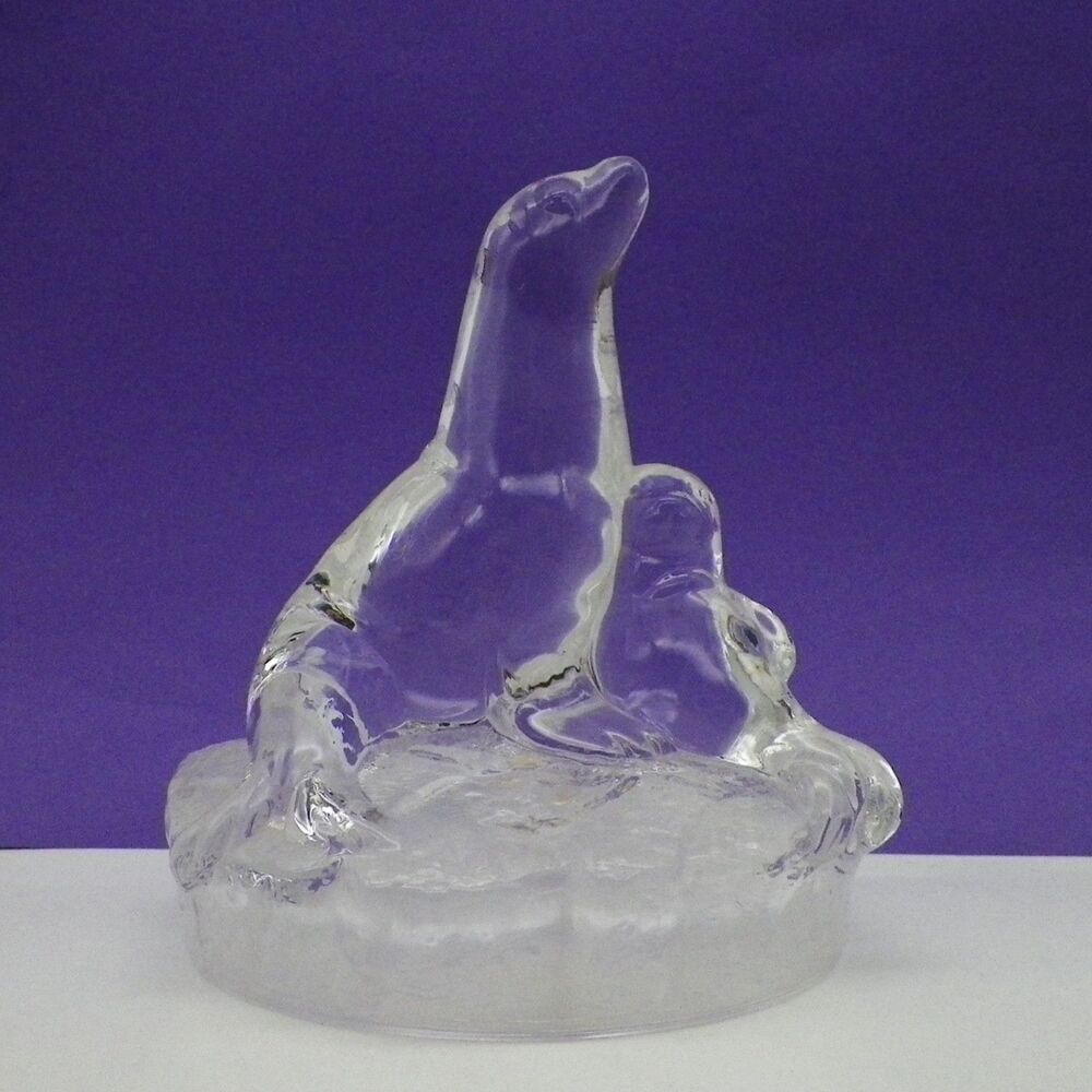 Seals Glass Sculpture Adult & Pup RCR Italian Royal Crystal Rock